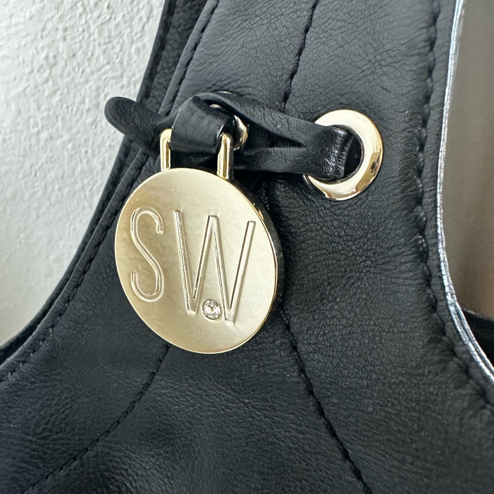 Stuart Weitzman Black Leather Lace-Up Shoulder Bag - Picture 2 of 10